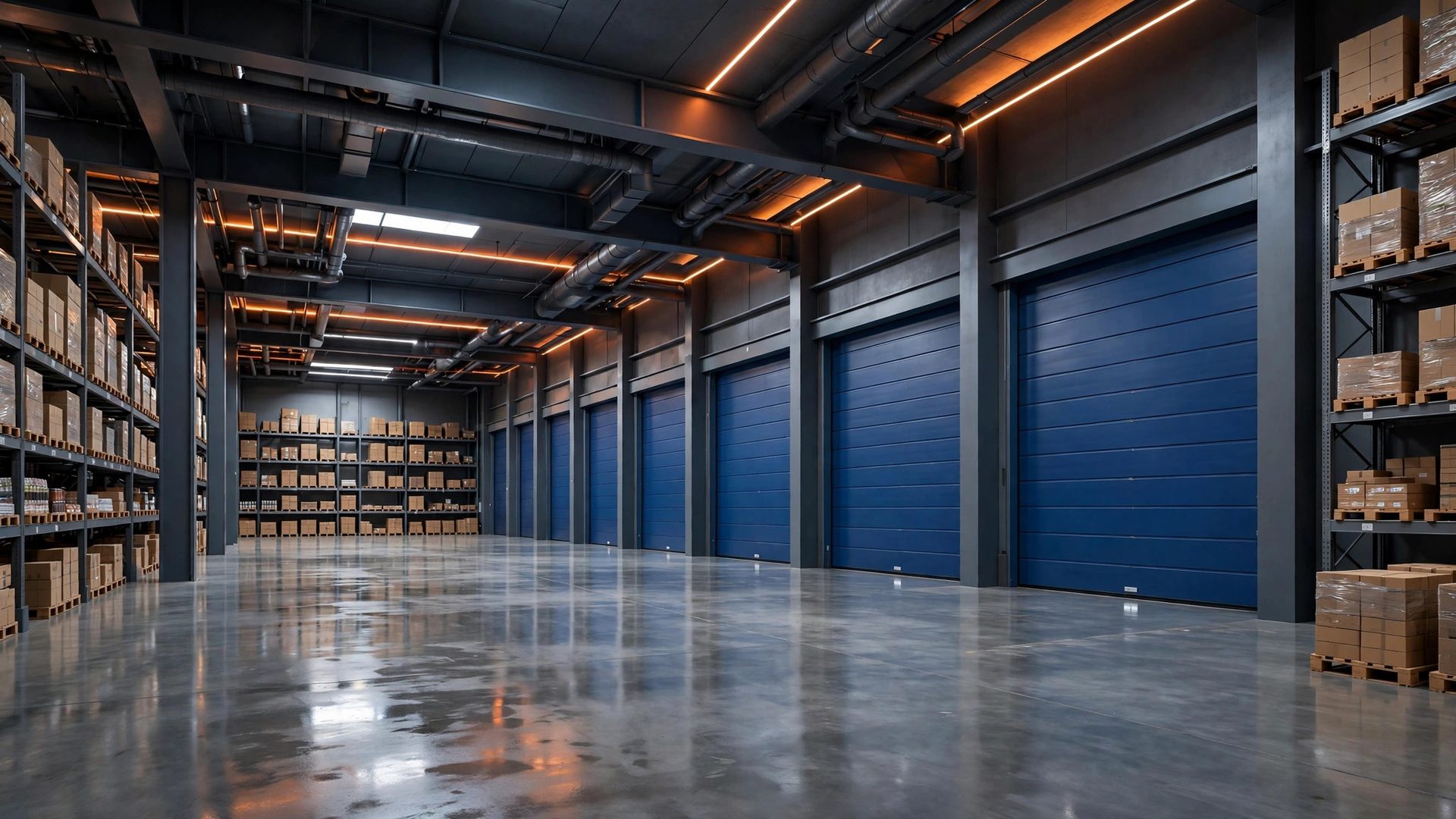 Heavy-duty industrial doors in a warehouse