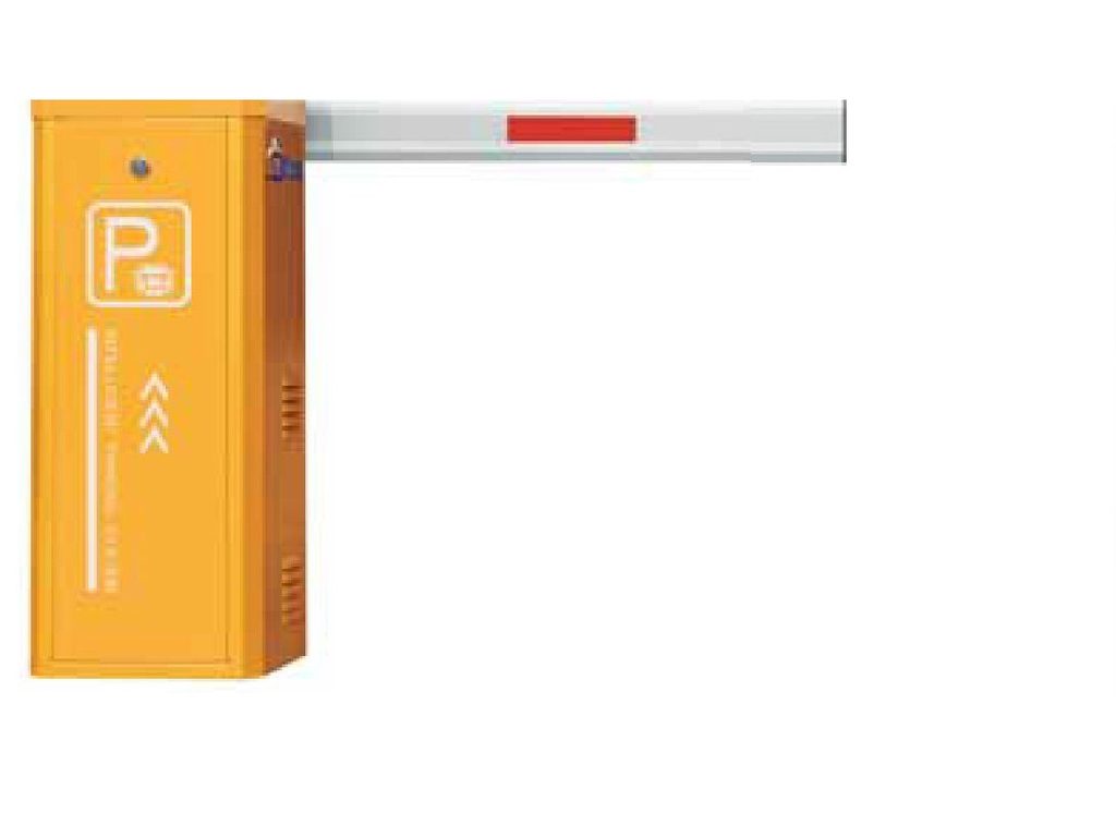Yellow automatic barrier gate with straight arm