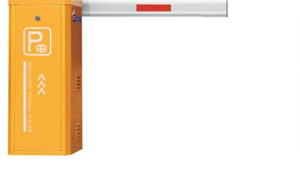 Yellow automatic barrier gate with straight arm